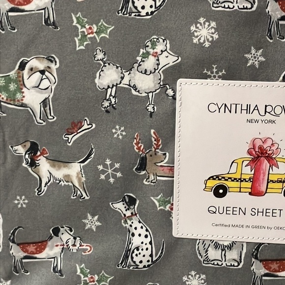 NEW QUEEN CYNTHIA ROWLEY FESTIVE DOGS POODLES, DALMATIONS, W/ HOLLY SHEET SET - Picture 2 of 8